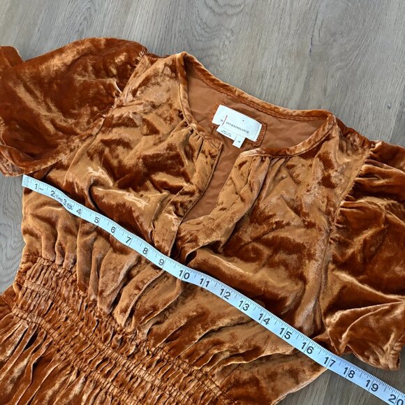 Anthropologie Somerset Velvet Maxi Dress size XS copper orange yellow honey tier - Picture 9 of 11